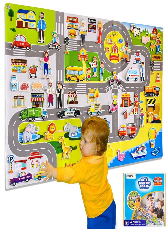 PENGFULL Transportation Felt Story Board Set ,40*28in Flannel Board for Wall ,95 Felt Pieces,Preschool Storytelling ,Vehicles,Career Image Dress-Up,Zoo Learning Interactive,for 3 years +,Gift for Toddlers - Image 1